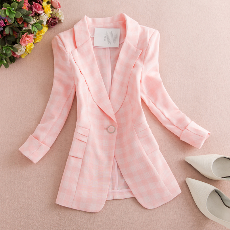 2019 Women's Blazer Pink Long Sleeve Blazers Solid One Button Slim Office Lady Jacket Female Tops Suit Blazer Femme Jackets