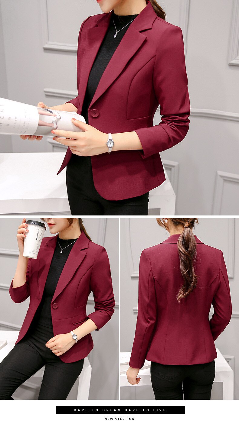 2019 Women's Blazer Pink Long Sleeve Blazers Solid One Button Slim Office Lady Jacket Female Tops Suit Blazer Femme Jackets