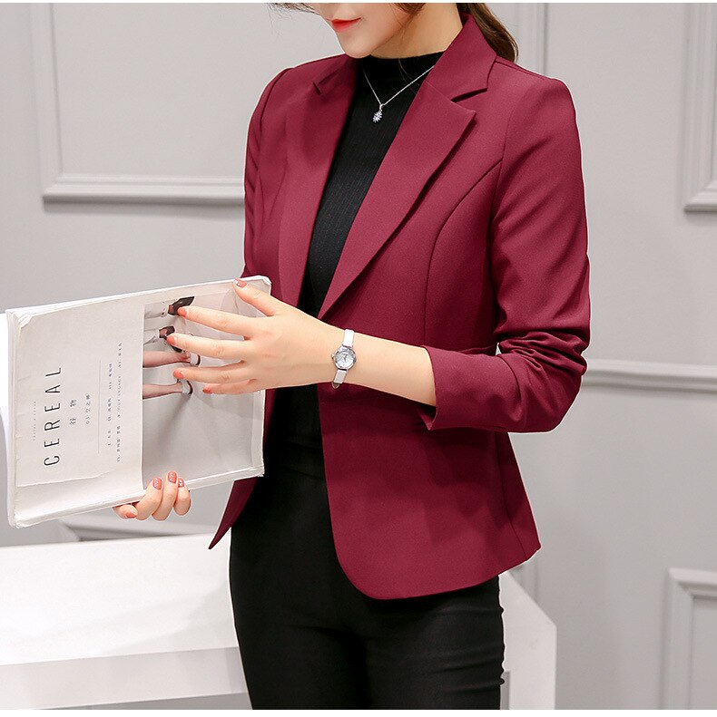 2019 Women's Blazer Pink Long Sleeve Blazers Solid One Button Slim Office Lady Jacket Female Tops Suit Blazer Femme Jackets