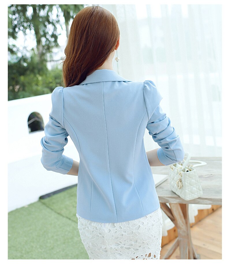 Samgpilee women elegant blazer crimping Full sleeve outerwear notched pocket office Lady casual tops R8028