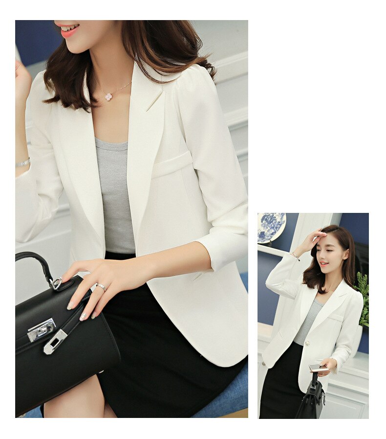 Samgpilee women elegant blazer crimping Full sleeve outerwear notched pocket office Lady casual tops R8028