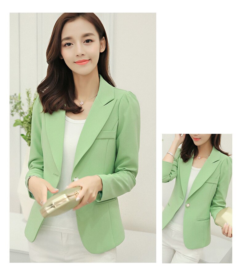 Samgpilee women elegant blazer crimping Full sleeve outerwear notched pocket office Lady casual tops R8028