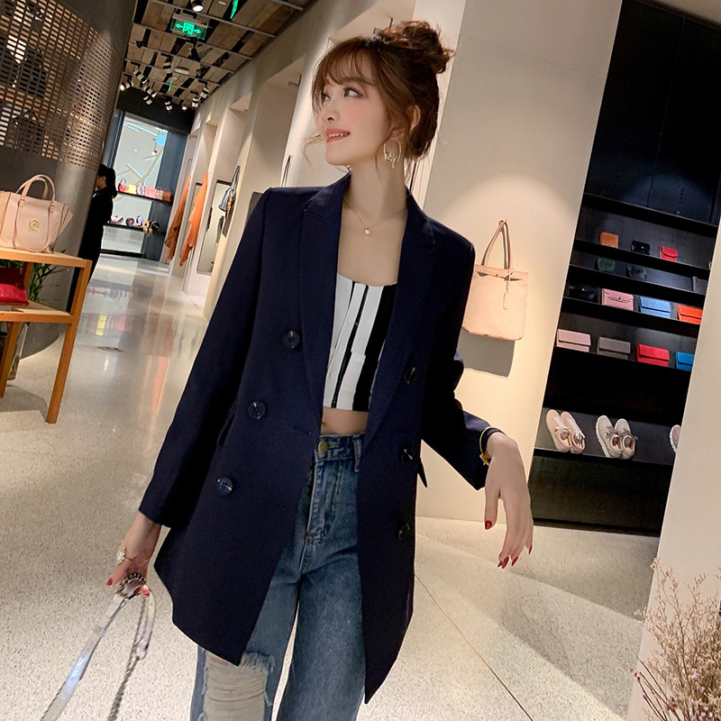 Samgpilee women elegant blazer crimping Full sleeve outerwear notched pocket office Lady casual tops R8028