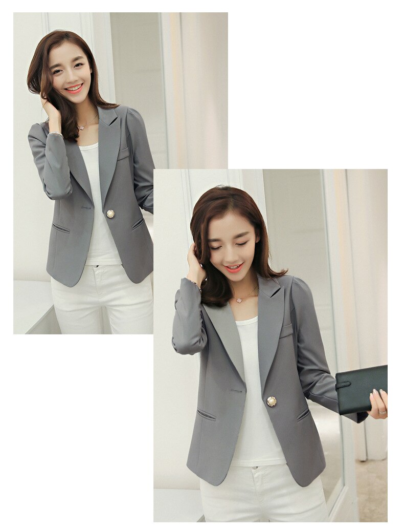 Samgpilee women elegant blazer crimping Full sleeve outerwear notched pocket office Lady casual tops R8028