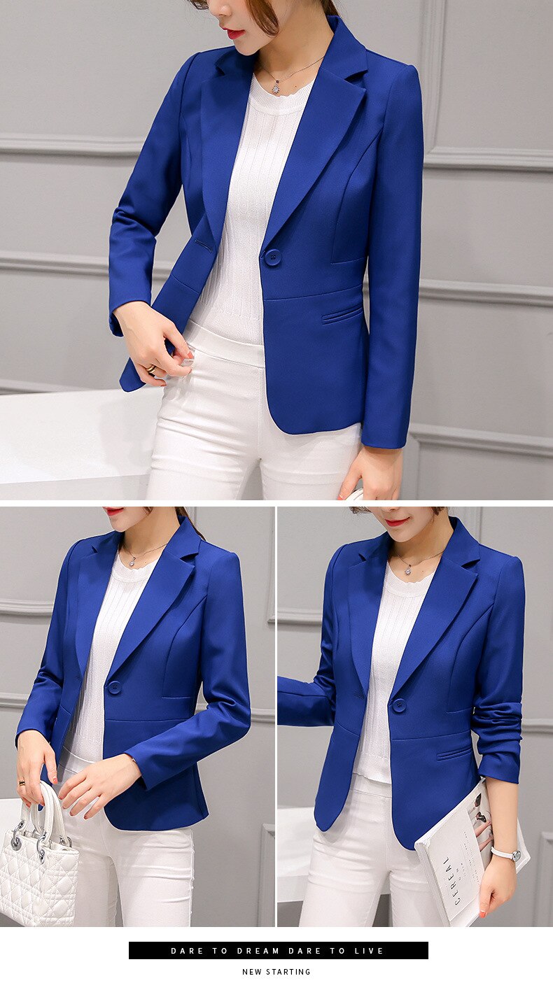 2019 Women's Blazer Pink Long Sleeve Blazers Solid One Button Coat Slim Office Lady Jacket Female Tops Suit Blazer Femme Jackets