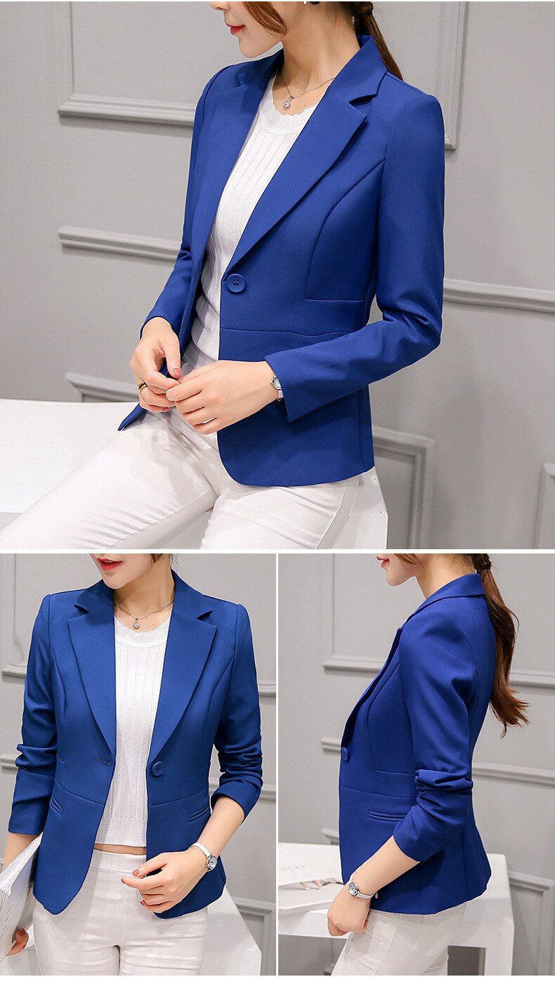 2019 Women's Blazer Pink Long Sleeve Blazers Solid One Button Coat Slim Office Lady Jacket Female Tops Suit Blazer Femme Jackets