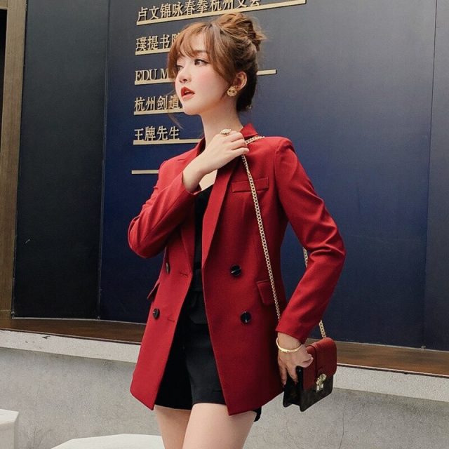 Vintage Single Breasted Office Ladies Blazer 2019 Long Sleeve Loose Suit Coat Jacket Women Blazers Female