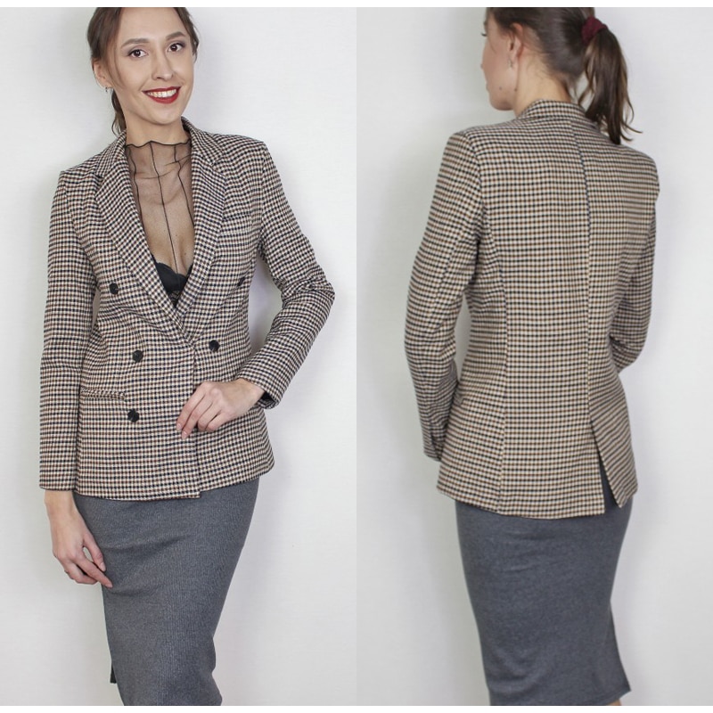 Affogatoo Fashion double breasted plaid blazer women Long sleeve slim OL blazer 2018 Casual autumn jacket blazer female