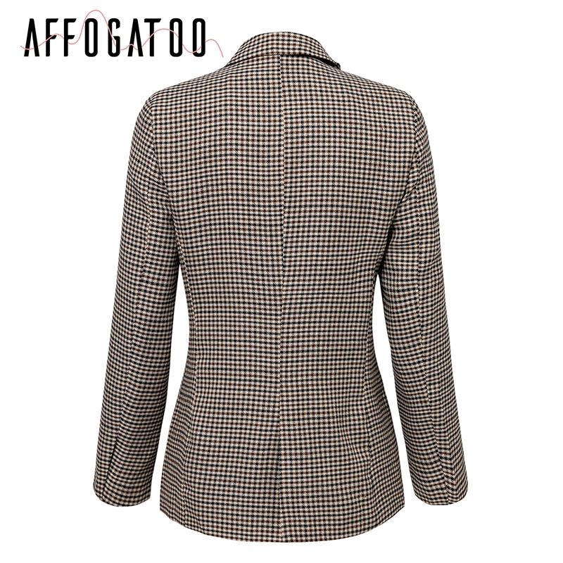 Affogatoo Fashion double breasted plaid blazer women Long sleeve slim OL blazer 2018 Casual autumn jacket blazer female