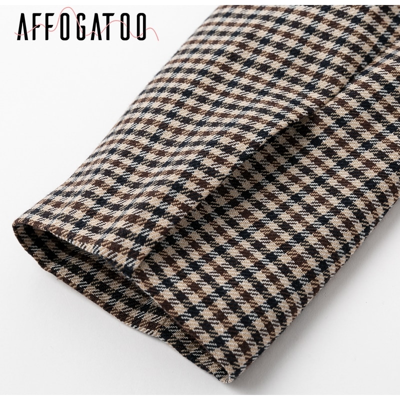 Affogatoo Fashion double breasted plaid blazer women Long sleeve slim OL blazer 2018 Casual autumn jacket blazer female