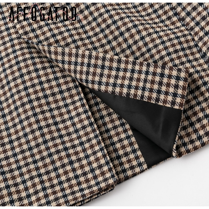 Affogatoo Fashion double breasted plaid blazer women Long sleeve slim OL blazer 2018 Casual autumn jacket blazer female