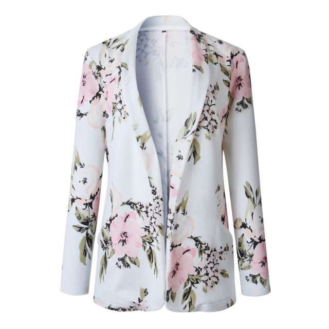 Elegant Blazer Feminino Women Floral Long Sleeve Blazer Notched Collar Coat Female Outerwear