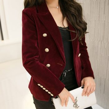 MUMUZI Fashion New Brand Autumn Women Slim Velvet Blazer Jacket Double Breasted Simple Lady Blazers High Grade OL Clothing