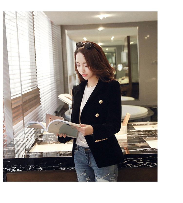 MUMUZI Fashion New Brand Autumn Women Slim Velvet Blazer Jacket Double Breasted Simple Lady Blazers High Grade OL Clothing