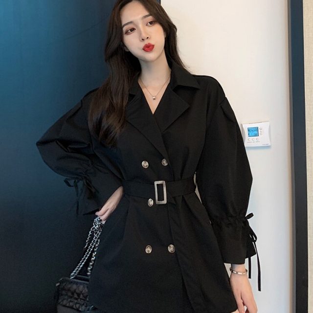 MUMUZI Women Long Overcoat Outwear Coat Loose Bow Sleeve Cardigans Long Sleeve Manteau Femme Hiver Elegant Blazers