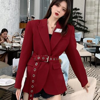 Women Blazers and Jackets Red Korean Women's Blazer Long Suit Jacket Black Blazer Female Cape Long Sleeve Womens Suit 2019