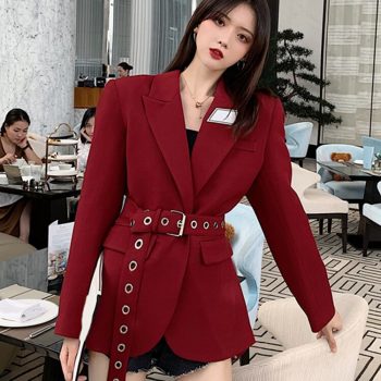 Women Blazers and Jackets Red Korean Women’s Blazer Long Suit Jacket Black Blazer Female Cape Long Sleeve Womens Suit 2019