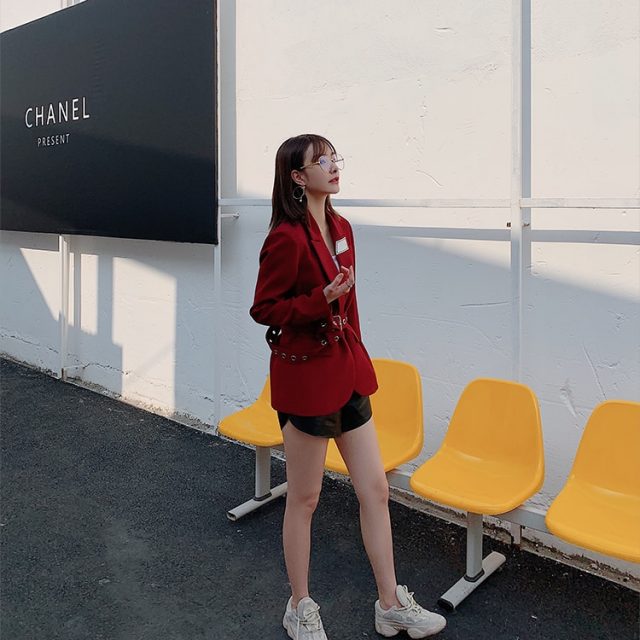 Women Blazers and Jackets Red Korean Women’s Blazer Long Suit Jacket Black Blazer Female Cape Long Sleeve Womens Suit 2019