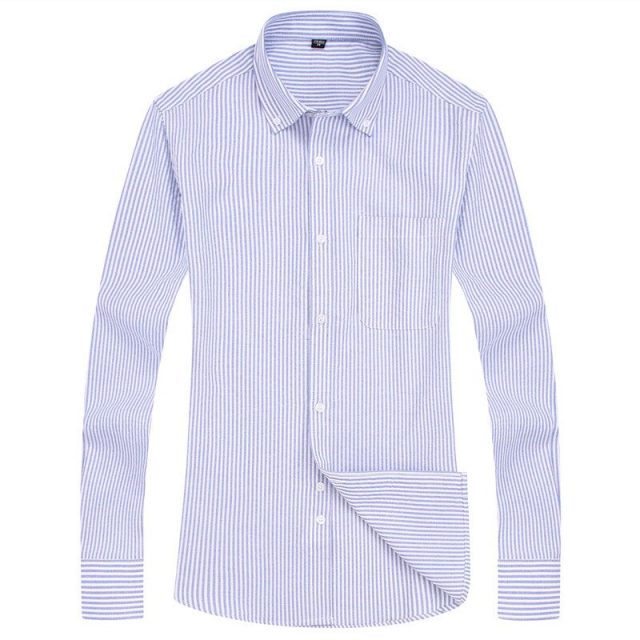Men’s Striped Oxford Spinning Casual Long Sleeve Shirt Blue Comfortable breathable Collar Button Design 2019 Spring Autumn New