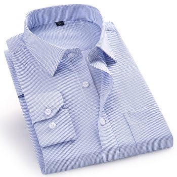 High Quality Men Dress Casual Plaid Stripe Long Sleeved Shirt Male Regular Fit Blue Purple 4XL 5XL 6XL 7XL 8XL Plus Size Shirts