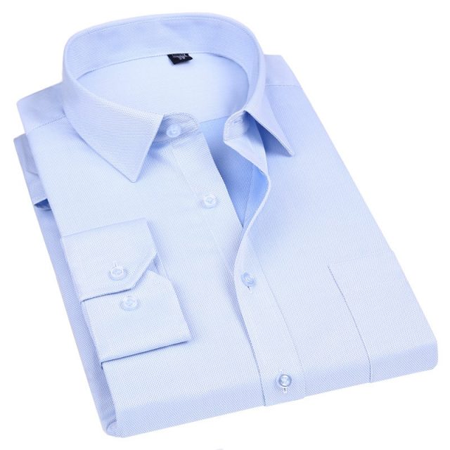 High Quality Non-ironing Men Dress Long Sleeve Shirt 2019 New Solid Male Plus Size Fit Business Shirts White Blue