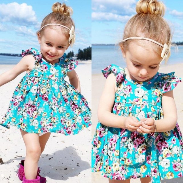 2018 Lovely Summer Infant Baby Girl Ruffle Floral Dress Sundress Briefs Outfits Clothes Set