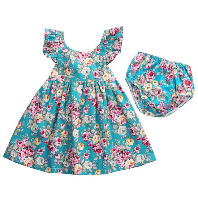 2018 Lovely Summer Infant Baby Girl Ruffle Floral Dress Sundress Briefs Outfits Clothes Set