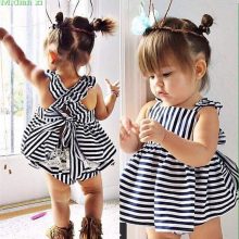 0-24M Newborn Baby Girls Clothes Infant Kids Summer Striped Dress Top + Briefs 2pcs Outfit Toddler Kids Clothing Set