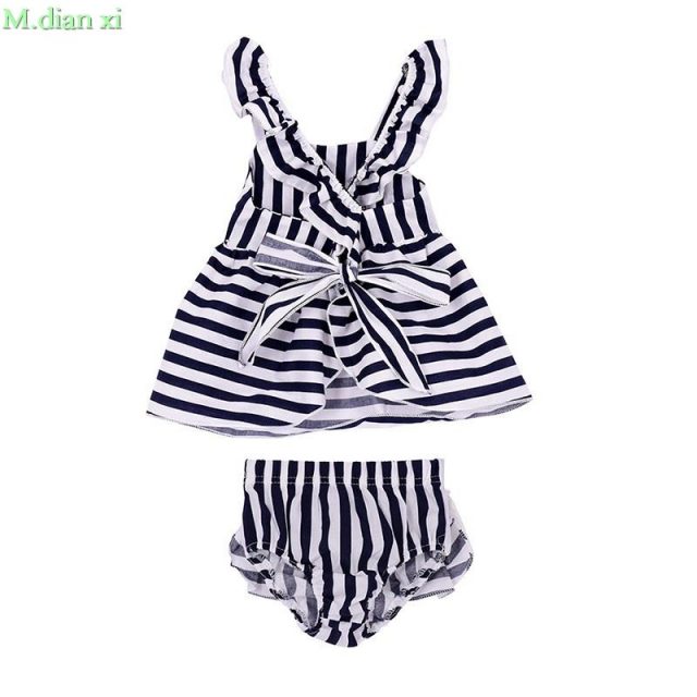 0-24M Newborn Baby Girls Clothes Infant Kids Summer Striped Dress Top + Briefs 2pcs Outfit Toddler Kids Clothing Set