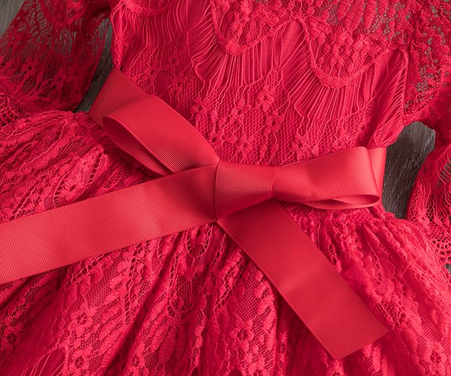 Lace Girls Dress Red Dresses For Christmas Anniversaire Gift Party Frocks Tutu Toddler Kids Prom Gown Dress Children’s Clothing