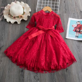Lace Girls Dress Red Dresses For Christmas Anniversaire Gift Party Frocks Tutu Toddler Kids Prom Gown Dress Children's Clothing
