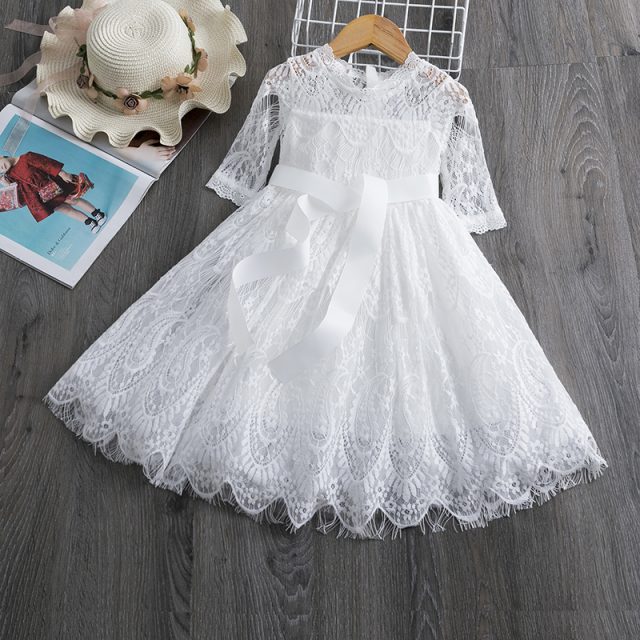 Lace Girls Dress Red Dresses For Christmas Anniversaire Gift Party Frocks Tutu Toddler Kids Prom Gown Dress Children’s Clothing