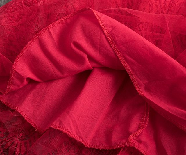 Lace Girls Dress Red Dresses For Christmas Anniversaire Gift Party Frocks Tutu Toddler Kids Prom Gown Dress Children’s Clothing