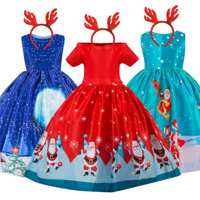 New Year Christmas Dress For Girls Santa Clus Costume Kids Dresses For Girls Princess Dress Evening Party Dress 3 6 7 8 10 Years