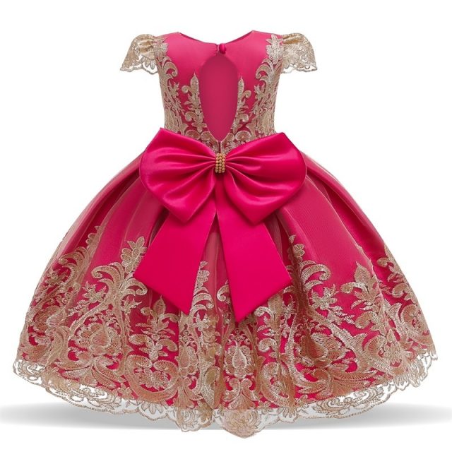 Lace Hollow Out Dresses For Girls Dress Elegent Flower Wedding Dress Backless Big Bow Ball Gown Girls Clothing For 4-10 Years