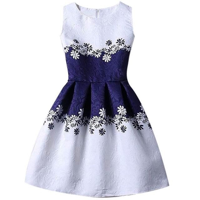 A-line Kids Dresses For Girls Clothing Print Butterflies Blue Teenager Casual Children Girl Dress Vestido Infantil 6 12 Years