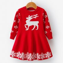 Kids Dresses For Girls Long Sleeve Deer Snowflake Print Dress New Year Costume Princess Dress Kids Christmas Clothes Vestidos