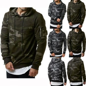 Men's Fleece Warm Hoodie Hooded Camouflage Sweatshirt Pullover Coat Tops Jacket