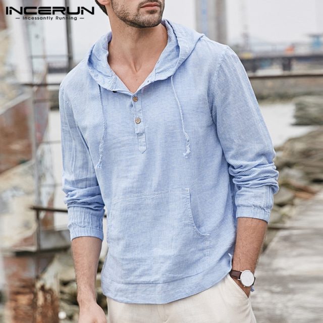 Autumn INCERUN Men Hoodies Pullover Sweatshirts Long Sleeve Striped Male Tops Hombre Outwears Fashion Hoody Joggers Tops 2019