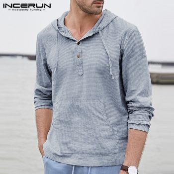 Autumn INCERUN Men Hoodies Pullover Sweatshirts Long Sleeve Striped Male Tops Hombre Outwears Fashion Hoody Joggers Tops 2019