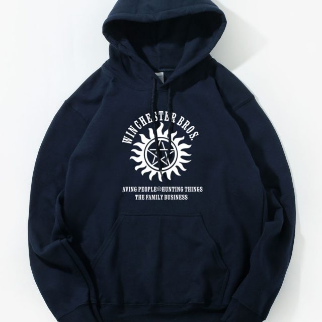 Supernatural Hoodie Men Winchester Bros Saving People Things Hoodies Mens 2018 Winter Autumn Print Gray Blue Hooded Sweatshirt