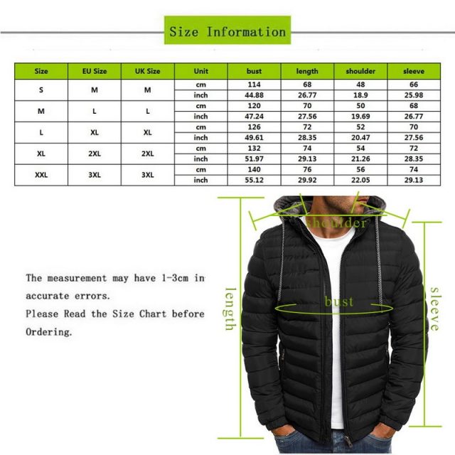 CYSINCOS Men’s Lightweight Windproof Warm Packable Solid Jacket Hooded Coat Causal Zipper Parka Clothes Streetwear Men Clothing