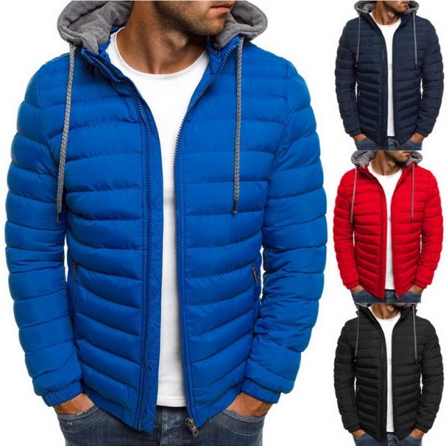 CYSINCOS Men’s Lightweight Windproof Warm Packable Solid Jacket Hooded Coat Causal Zipper Parka Clothes Streetwear Men Clothing