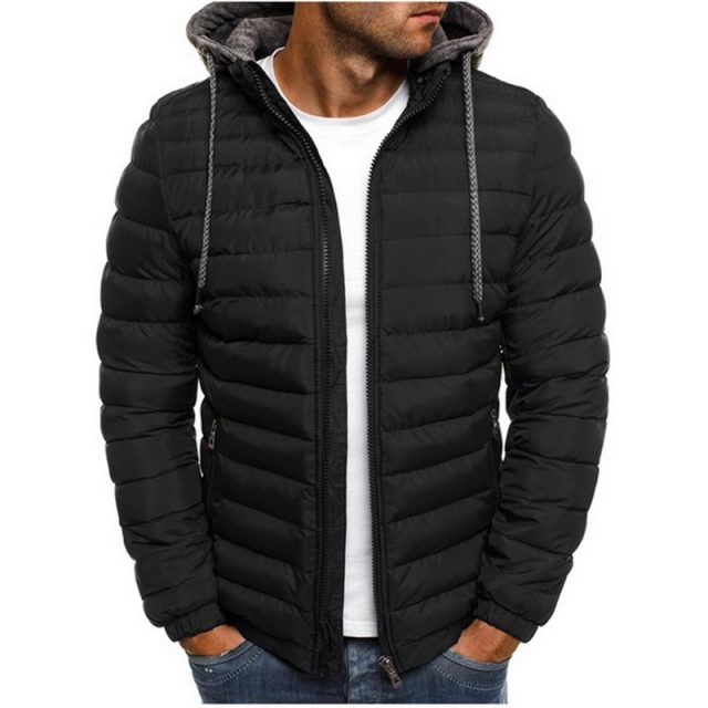 CYSINCOS Men’s Lightweight Windproof Warm Packable Solid Jacket Hooded Coat Causal Zipper Parka Clothes Streetwear Men Clothing