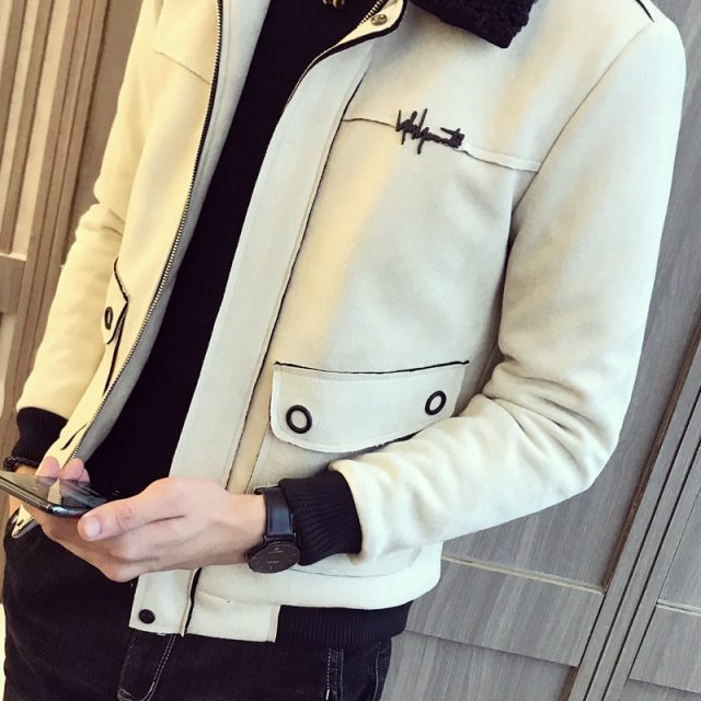 2019 new autumn and winter wool lapel suede cotton men’s short large pockets cotton jacket trend embroidery cotton jacket male