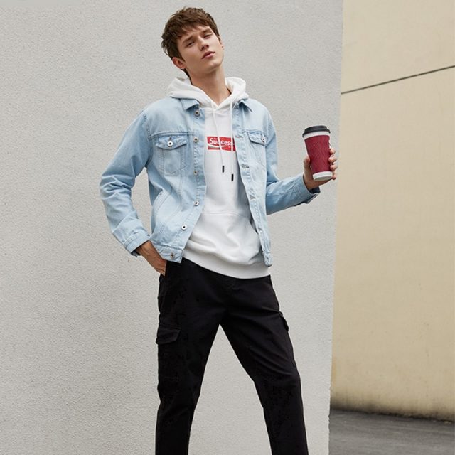 SEMIR Men Denim Jacket Men Washed Denim Jacket Classic Denim Jacket with Collar for Men Casual Fashion Spring Autumn Clothes