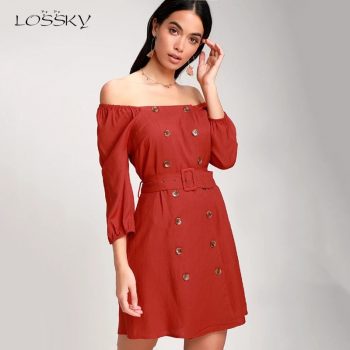 Lossky Dress Women Autumn Off Shoulder Femme Clothing With Belt Backless Short Mini Red Ladies Casual Fall 2019 Vestido Elegant
