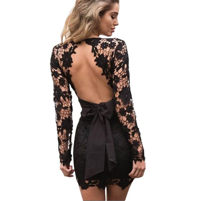 Lossky Sexy Women Short Balckless V Neck Lace Mini Jumper Dress Autumn Winter Back Lace-up Slim Pink Party Dress Ladies Clothing