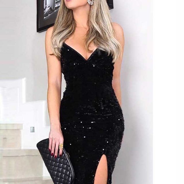 Lossky Christmas Dress Women Summer Autumn Sequin Maxi Robe Long Sexy Backless Slit Party Clothes Elegant Evening Dress To Floor