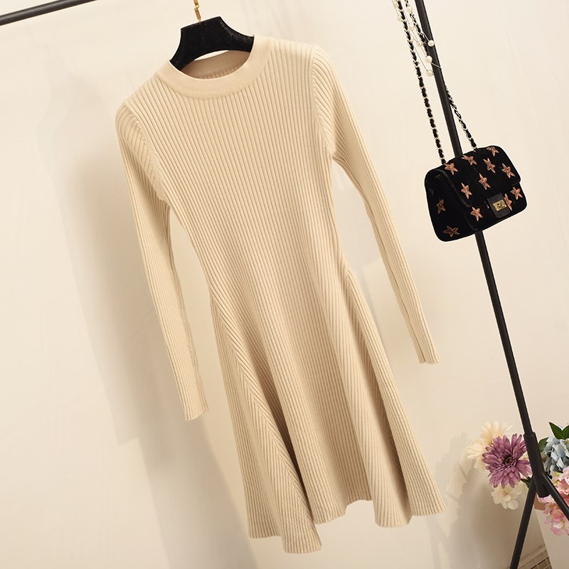 Women Long Sleeve Sweater Dress Women's Irregular Hem Casual Autumn Winter Dress Women O-neck A Line Short Mini Knitted Dresses